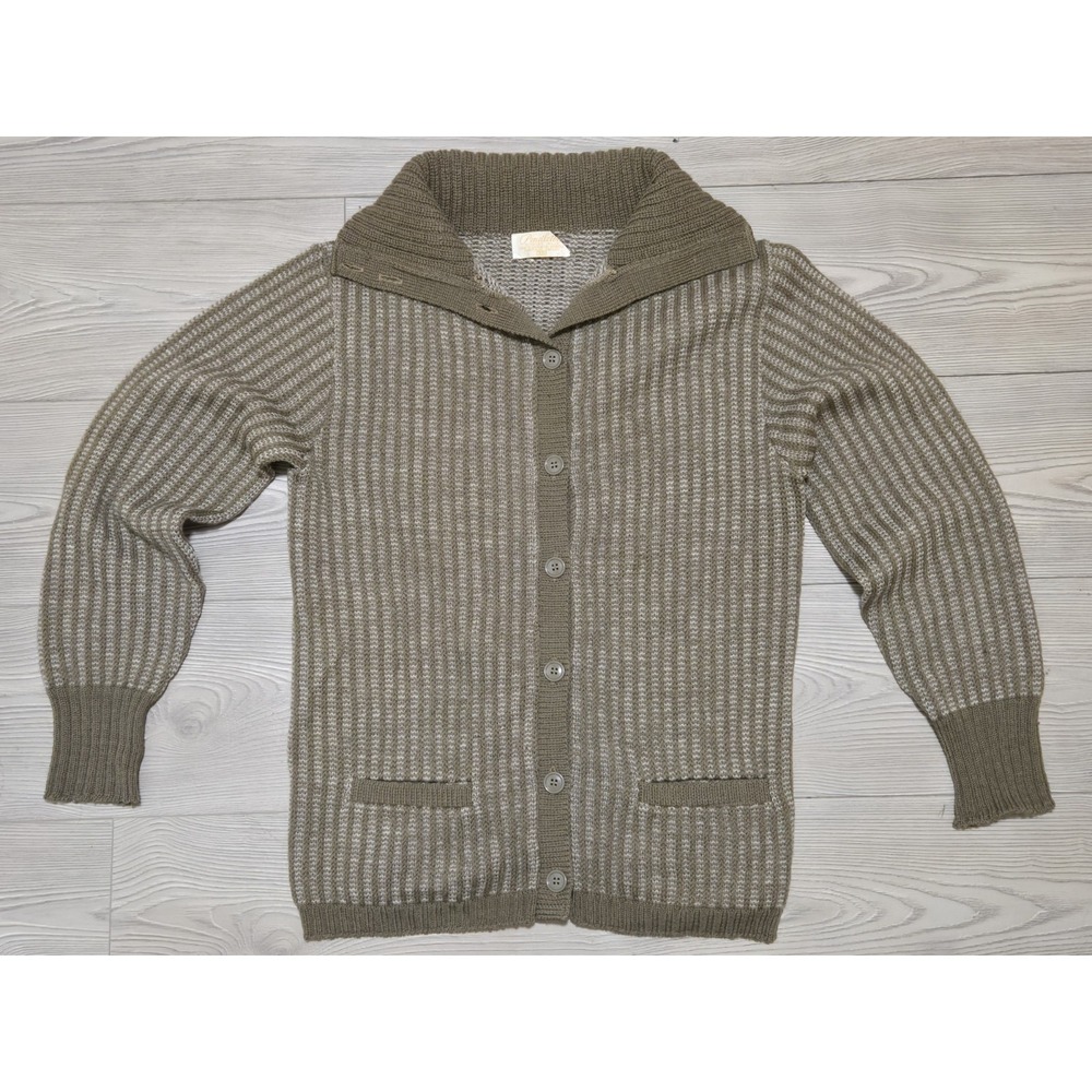 Vtg Pendleton Virgin Wool‎ Cardigan Sweater Size 38 Medium Brown Striped Pockets